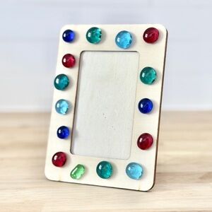 Colorful Photo Frame Handcrafted Bejeweled Wooden NWT